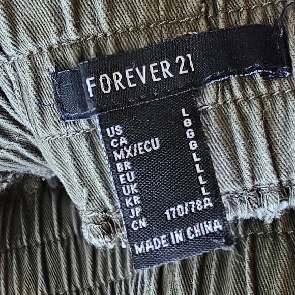 Olive GreenCargo Pants Ankle Ties Elastic Waist Cargo Wide Leg Baggy - Picture 3 of 4